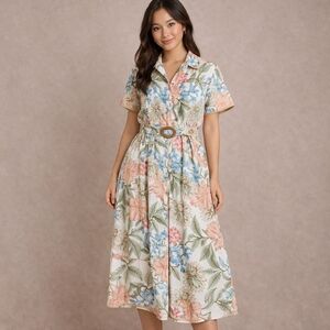Victoria Dunn Marigold Botanical Print Cotton Midi Dress Garden Party Boho Small